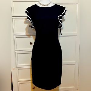 Tommy Hilfiger black dress with flutter sleeves and white trim. NWT. Size 10